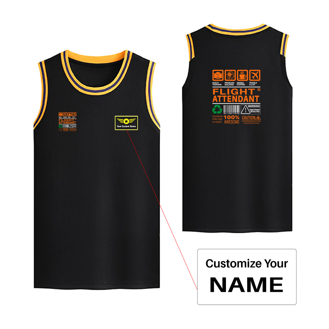 Flight Attendant Label Designed Basketball Style Sports Tank Tops