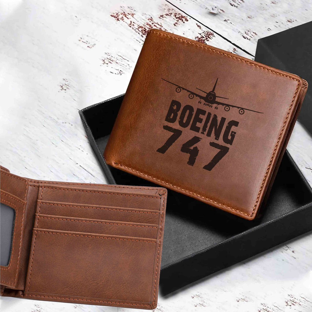 Boeing 747 & Plane Designed Laser Leather Wallets