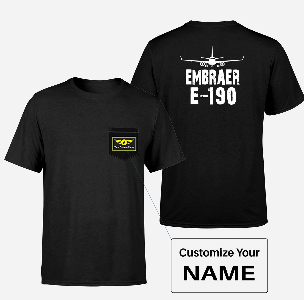 Embraer E-190 & Plane Designed Pocket T-Shirts