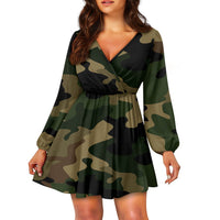 Thumbnail for Military Camouflage Army Green Designed Women V-neck Dress