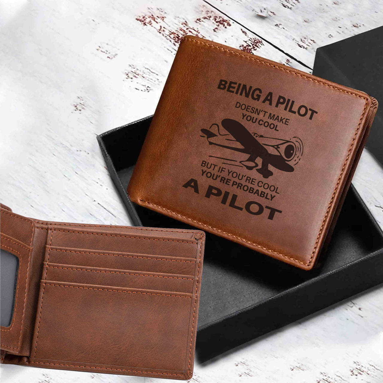 If You're Cool You're Probably a Pilot Designed Laser Leather Wallets