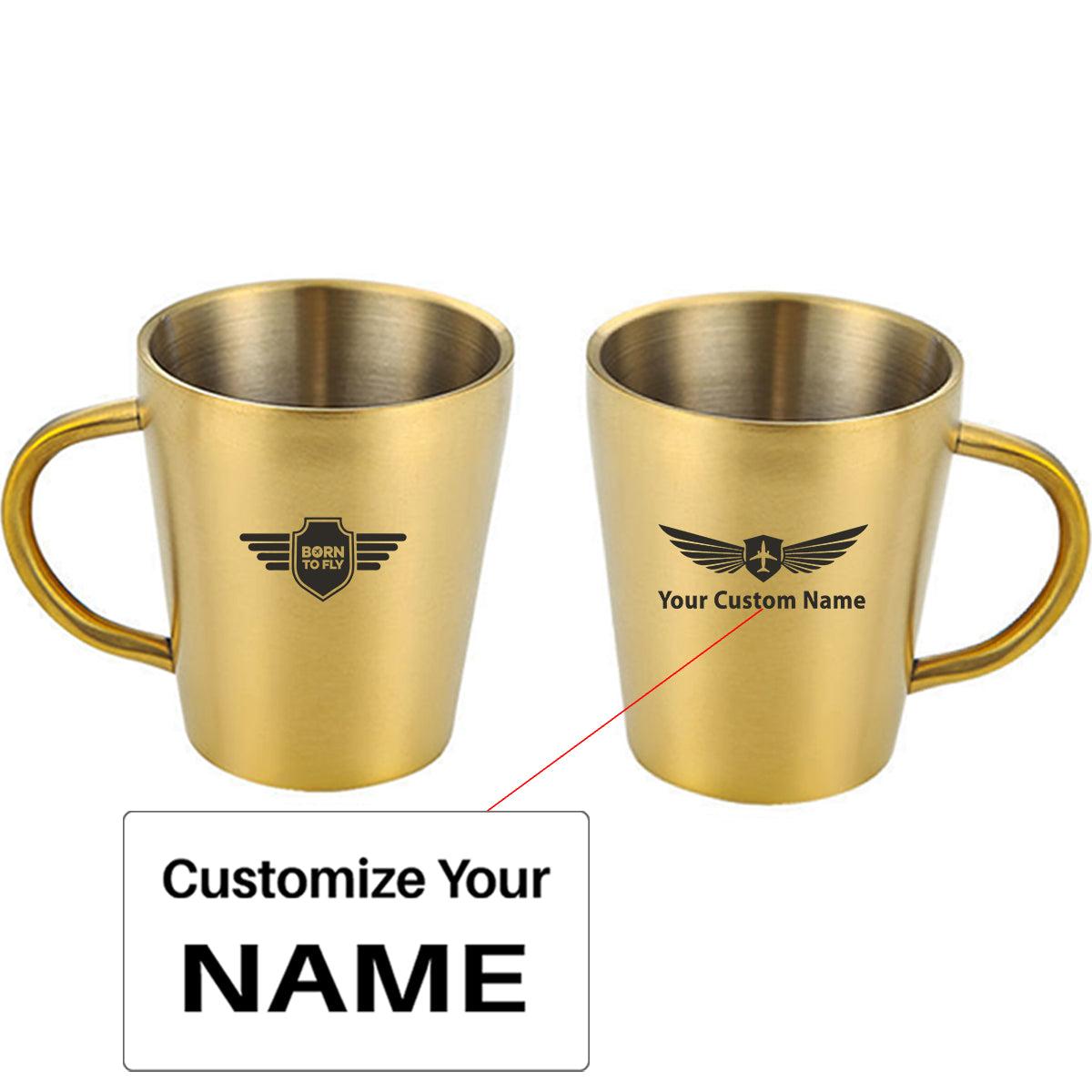 Born To Fly & Badge Designed Stainless Steel Coffee Mugs