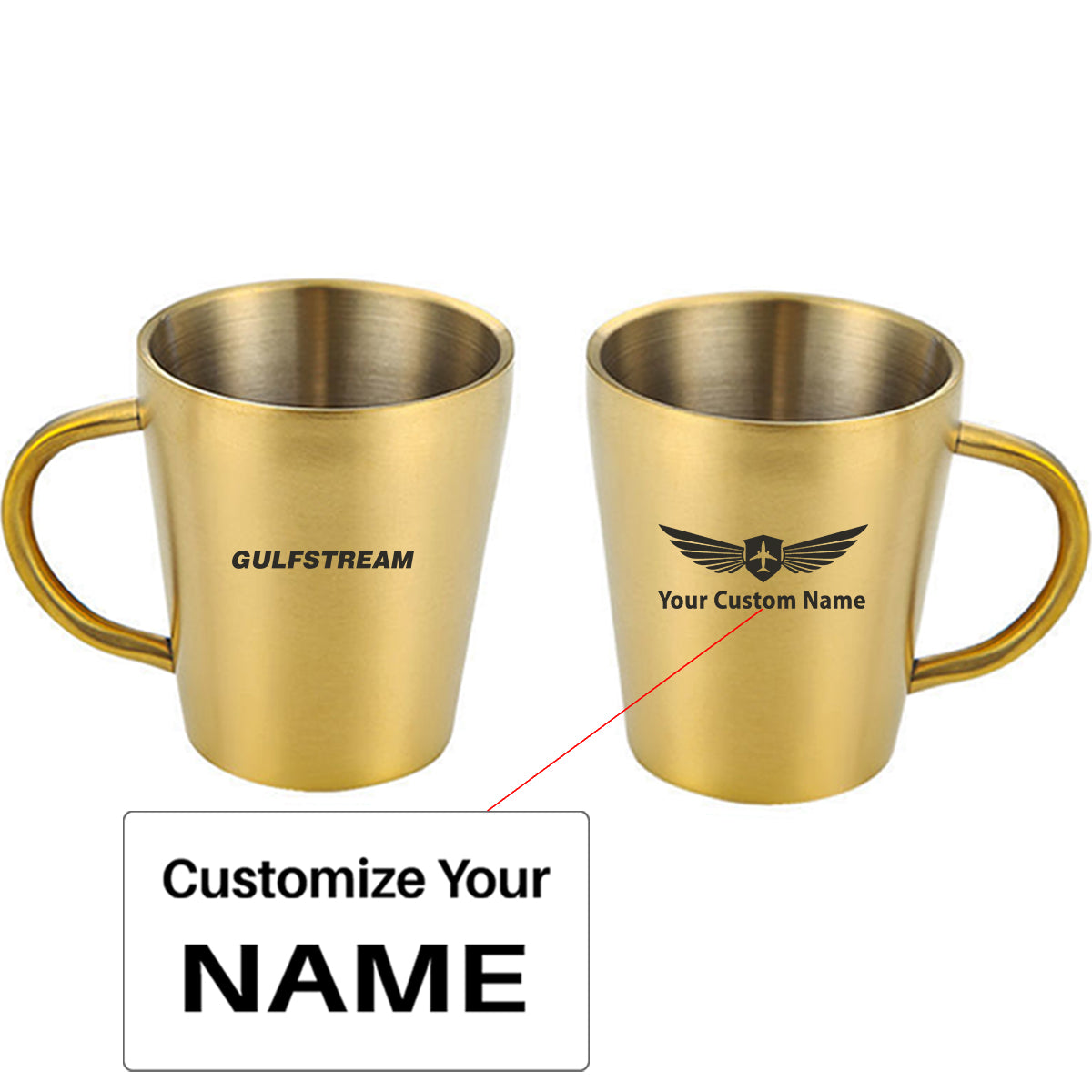 Gulfstream & Text Designed Stainless Steel Coffee Mugs