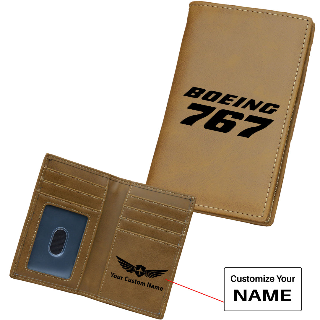 Boeing 767 & Text Designed Leather Card Holder Wallets