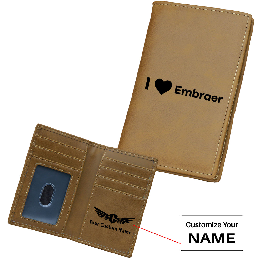 I Love Embraer Designed Leather Card Holder Wallets