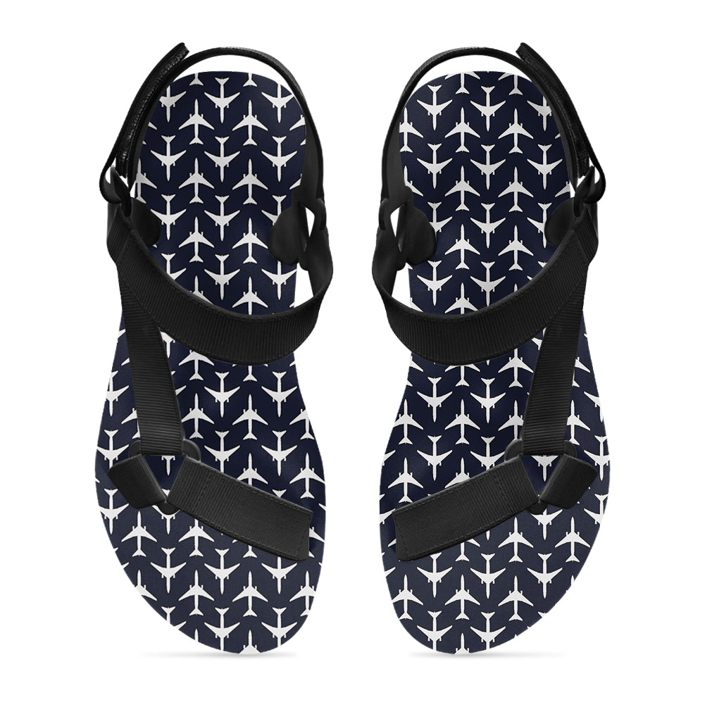 Perfectly Sized Seamless Airplanes Dark Blue Designed Open Toe Sandals (Slippers)