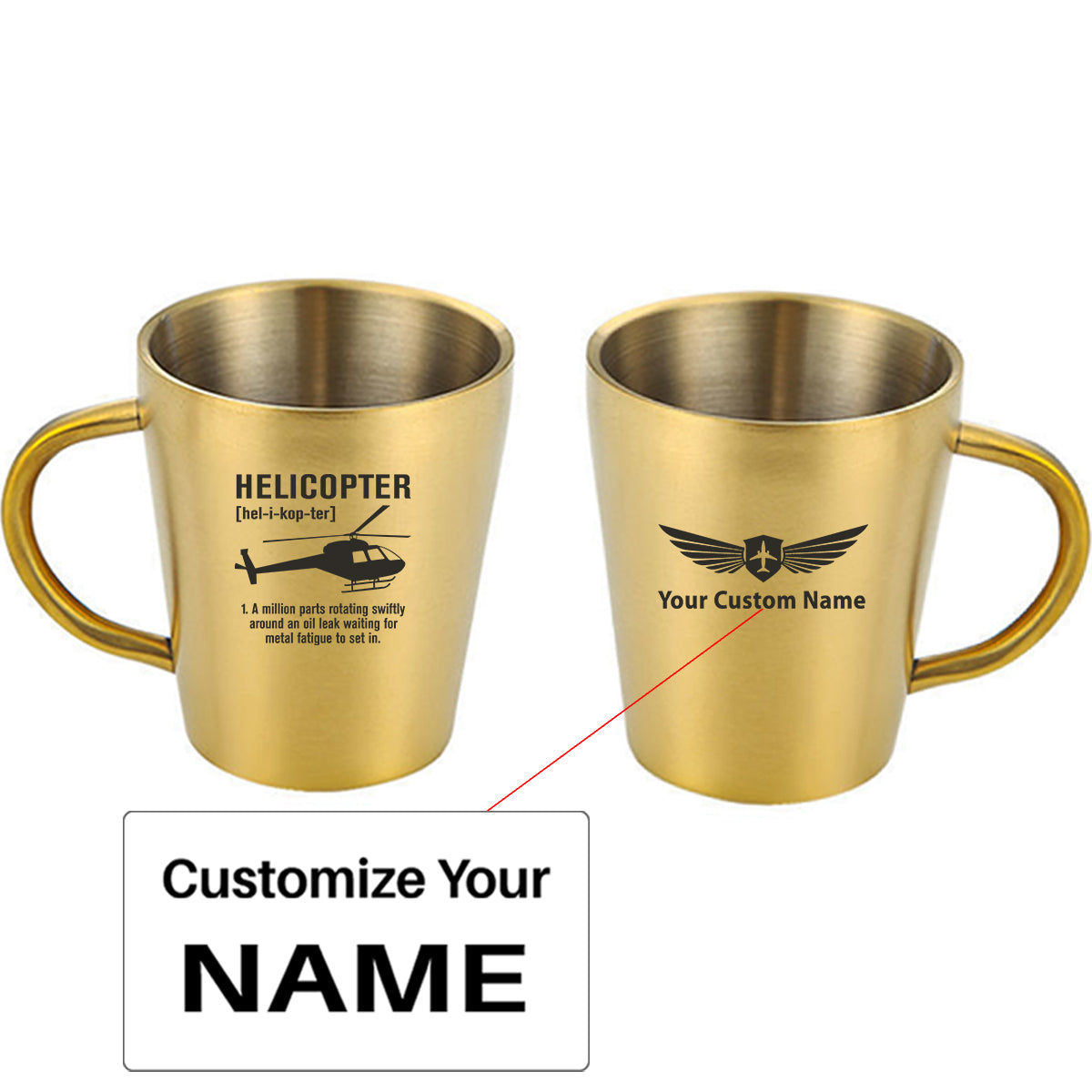 Helicopter [Noun] Designed Stainless Steel Coffee Mugs