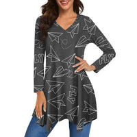 Thumbnail for Paper Airplane & Fly (Gray) Designed Women Lrregular V-neck Skirts