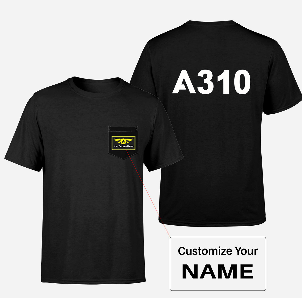 A310 Flat Text Designed Pocket T-Shirts