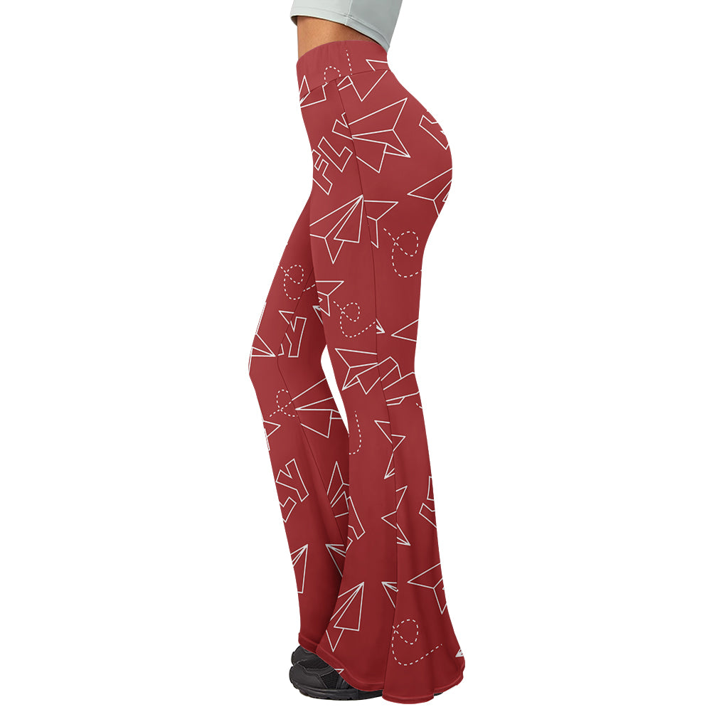 Paper Airplane & Fly (Red) 2 Designed Women Yoga Flared Pants