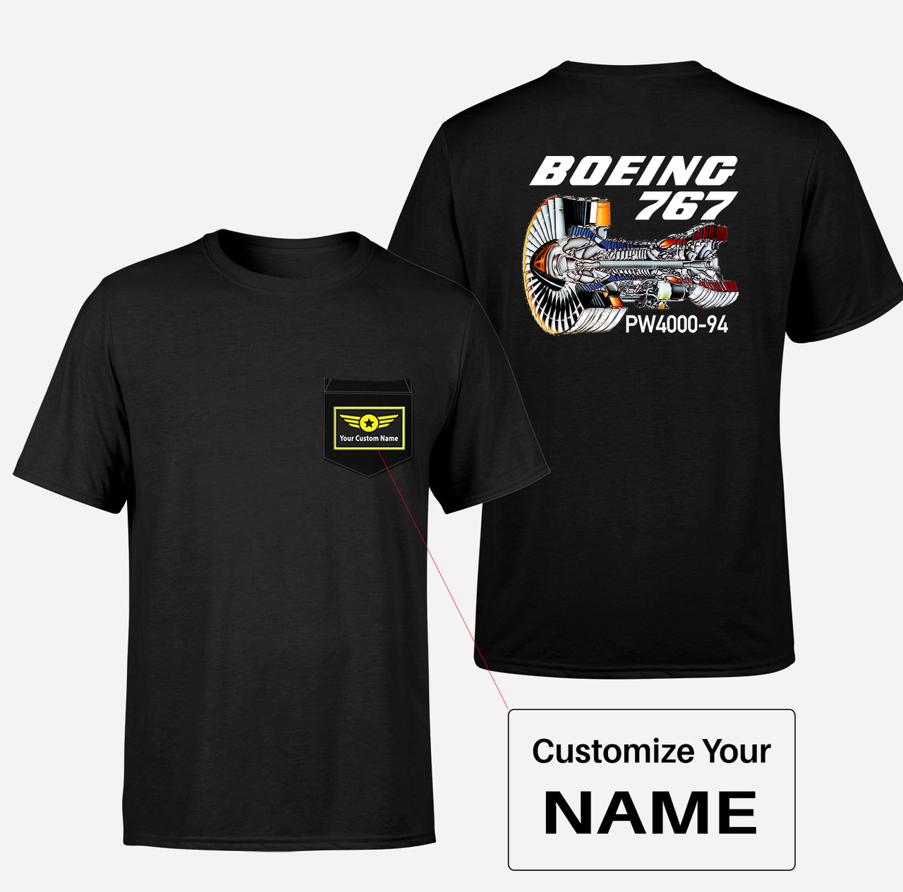 Boeing 767 Engine (PW4000-94) Designed Pocket T-Shirts