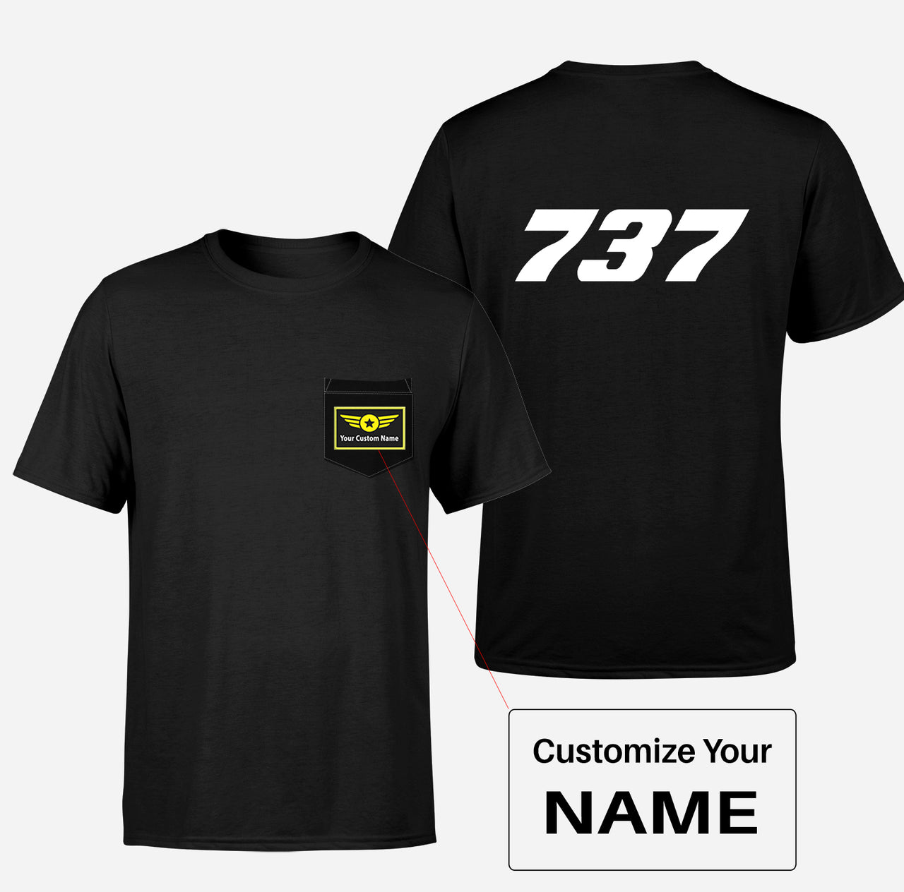 737 Flat Text Designed Pocket T-Shirts