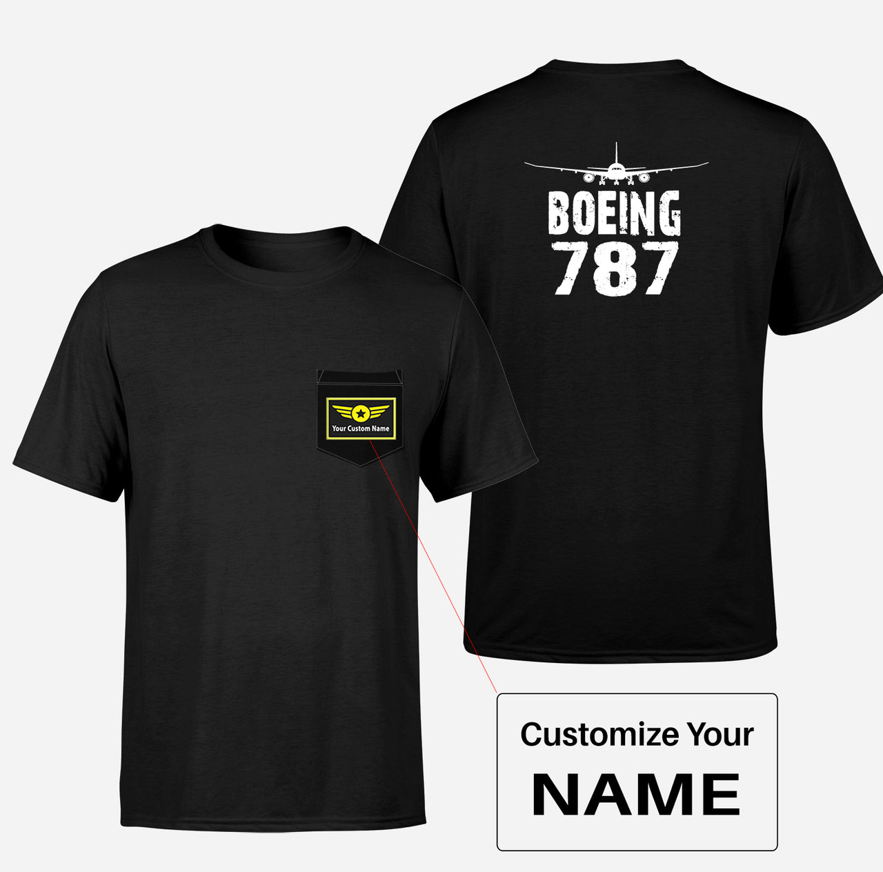 Boeing 787 & Plane Designed Pocket T-Shirts