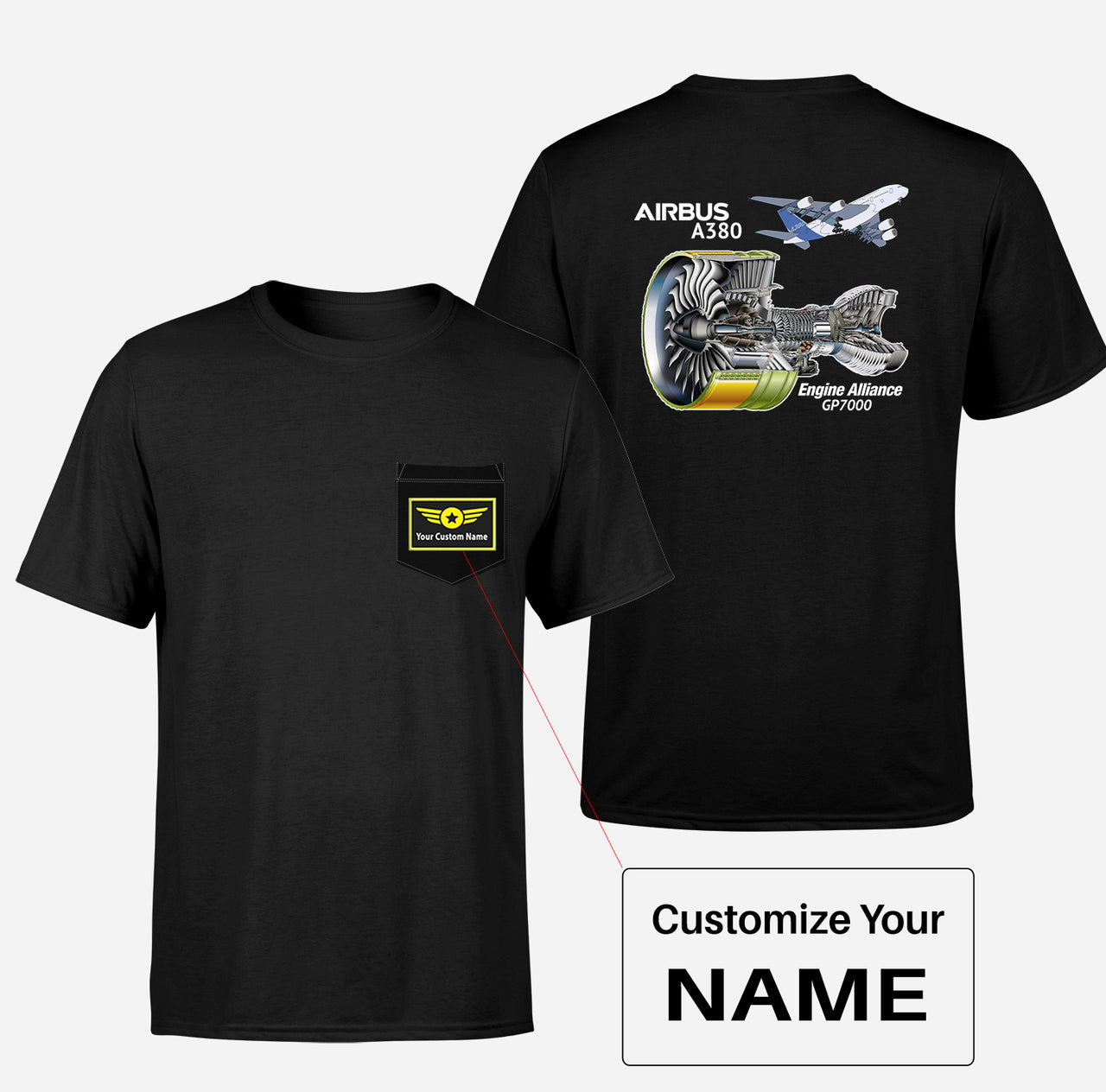 Airbus A380 & GP7000 Engine Designed Pocket T-Shirts