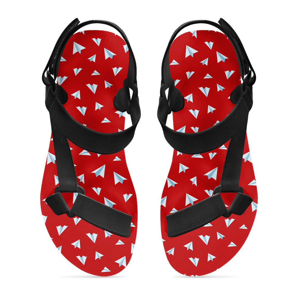 Paper Airplanes (Red) Designed Open Toe Sandals (Slippers)