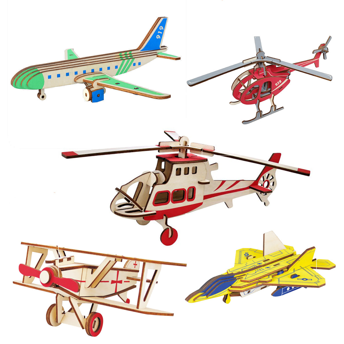 Laser Cut Wooden Simulation 3D Puzzle Airplane (2)  Construction DIY Manual Assembly