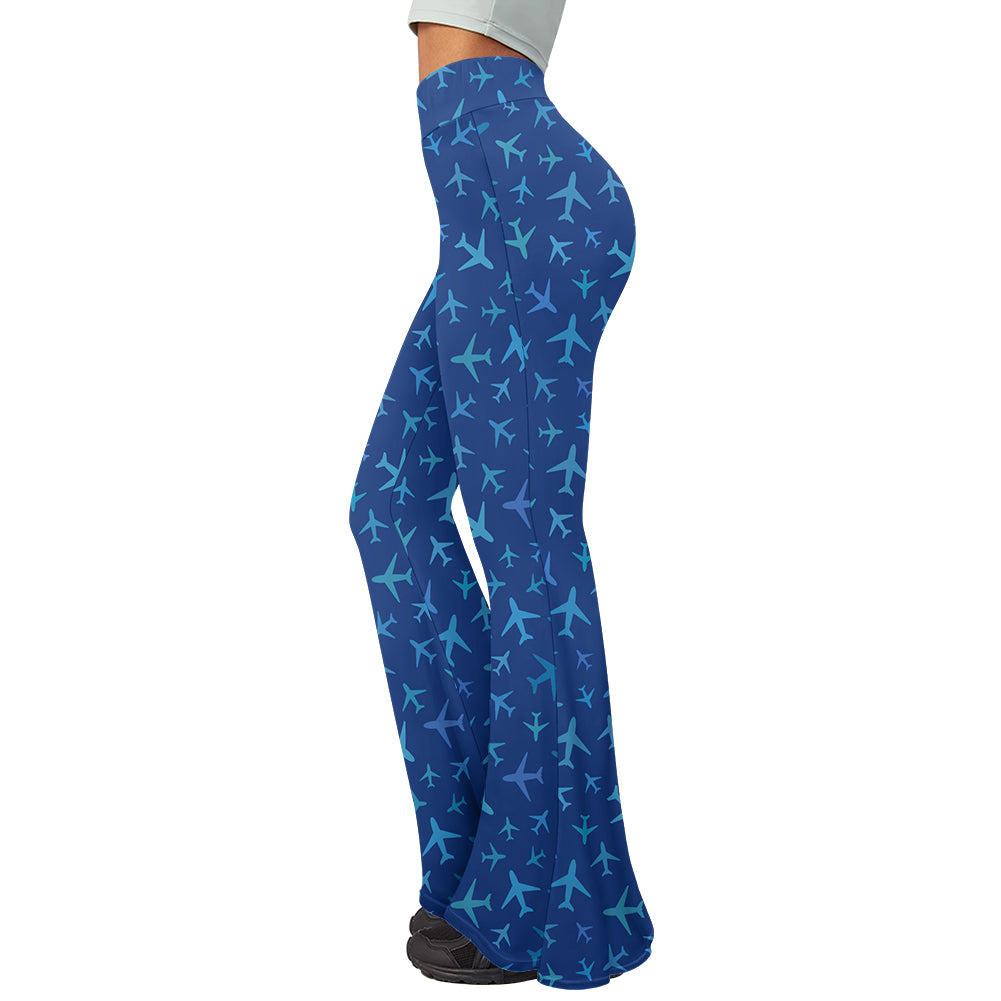 Many Airplanes Blue 2 Designed Women Yoga Flared Pants