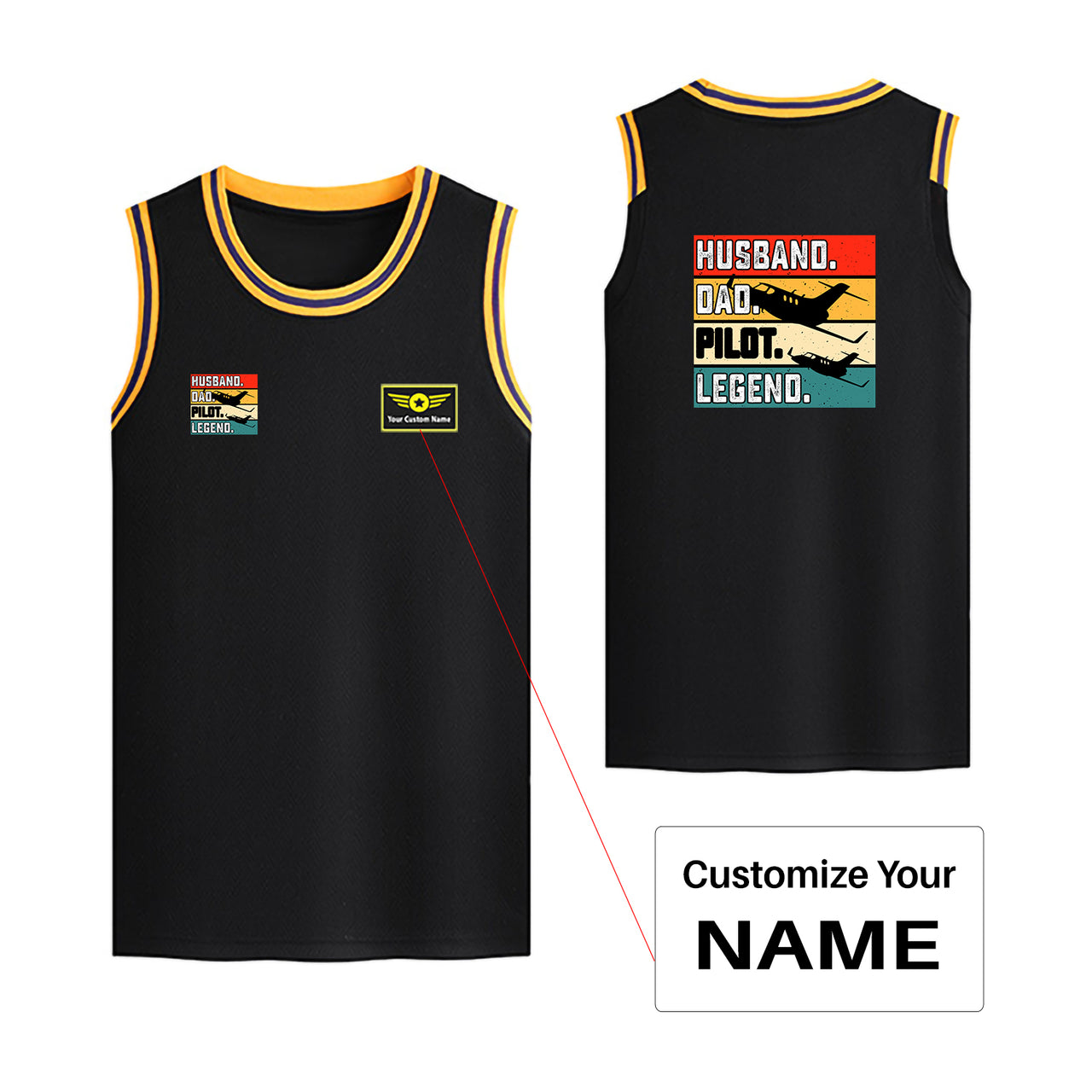 Husband & Dad & Pilot & Legend Designed Basketball Style Sports Tank Tops