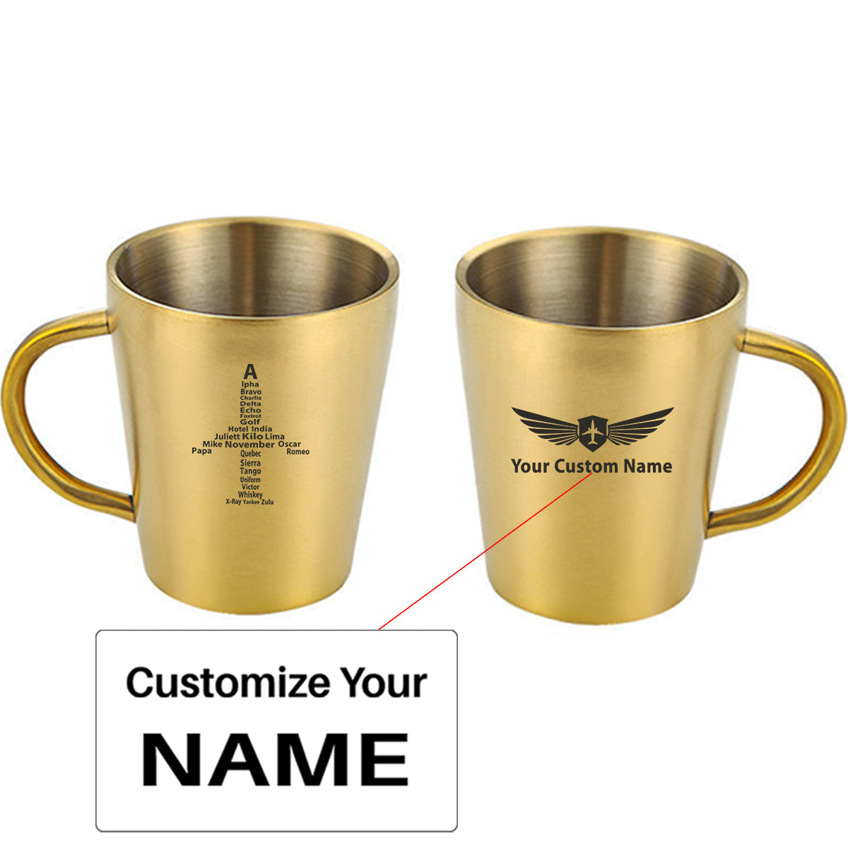 Airplane Shape Aviation Alphabet Designed Stainless Steel Coffee Mugs