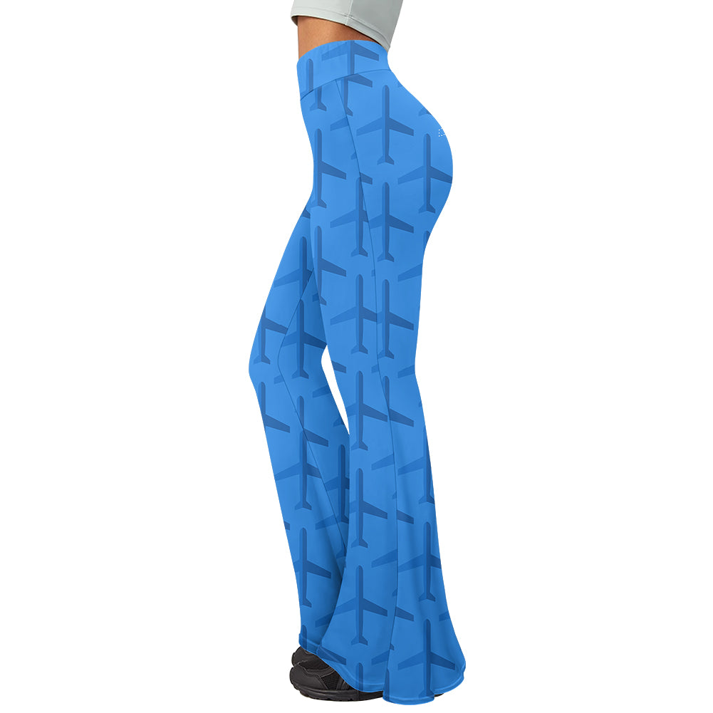 Blue Seamless Airplanes 2 Designed Women Yoga Flared Pants