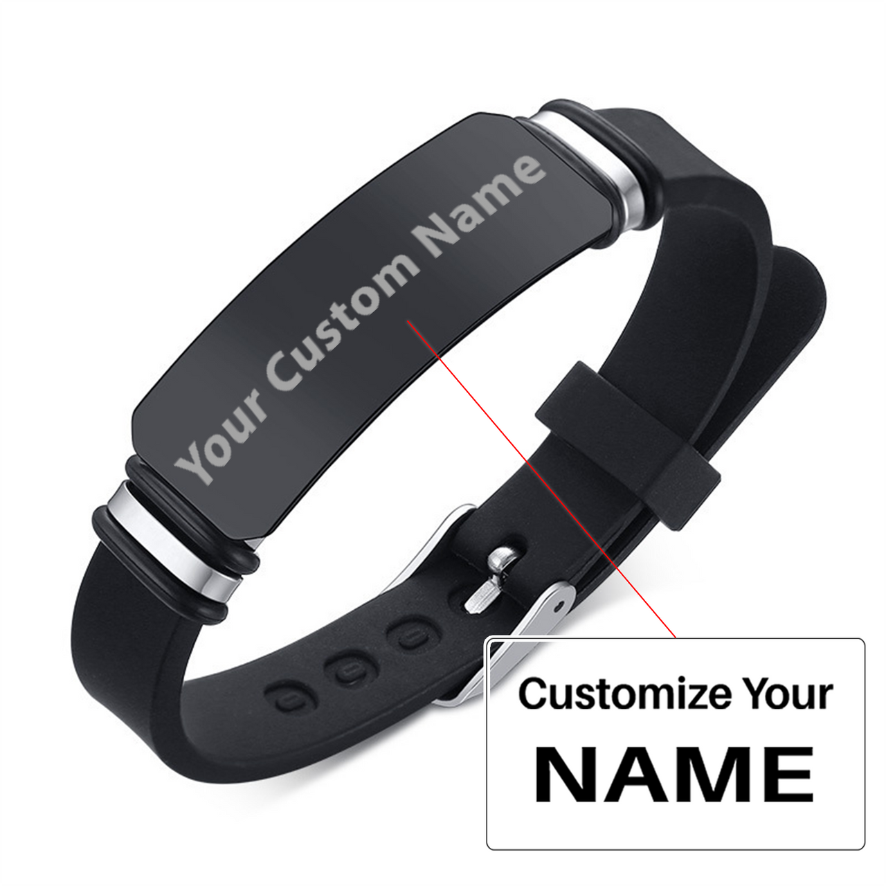 Your Custom Design & Image & Logo & Text Design  Men's Stainless Steel Curved Silicone Bracelet