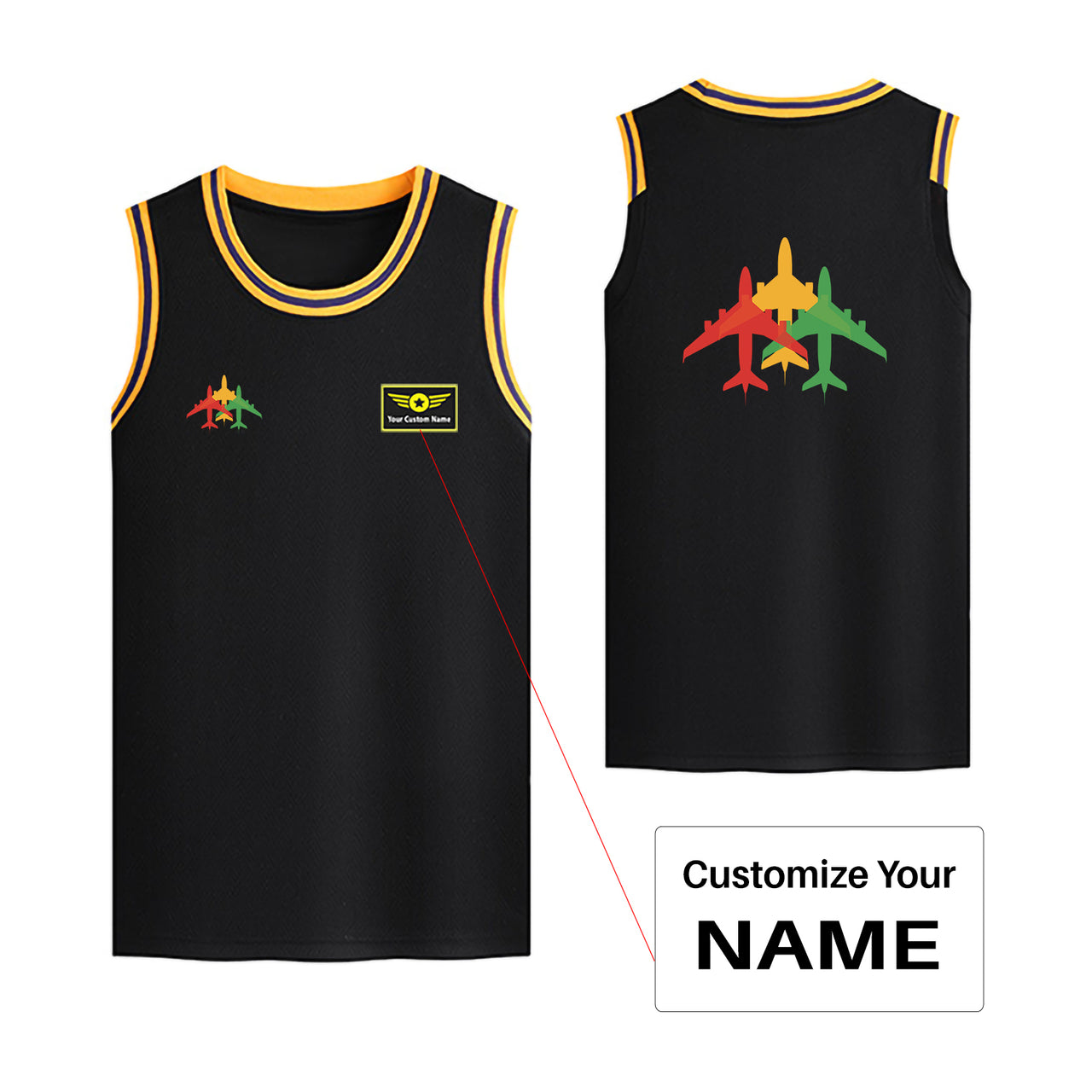 Colourful 3 Airplanes Designed Basketball Style Sports Tank Tops