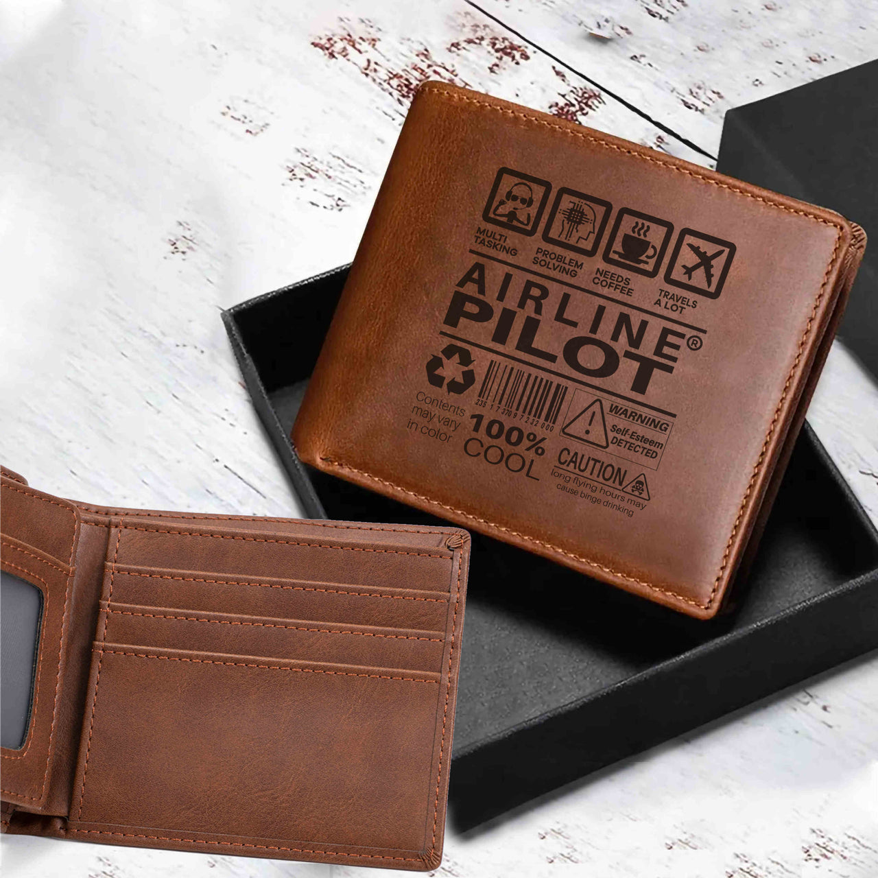 Airline Pilot Label Designed Laser Leather Wallets