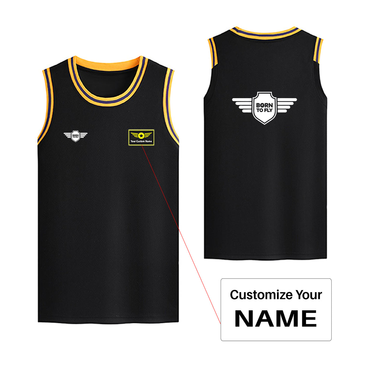 Born To Fly & Badge Designed Basketball Style Sports Tank Tops