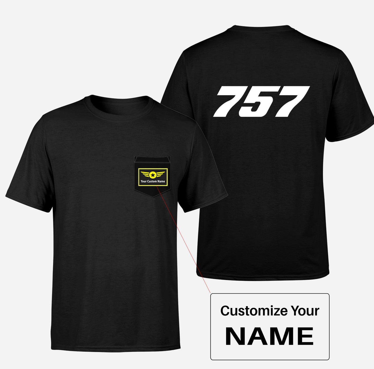 757 Flat Text Designed Pocket T-Shirts