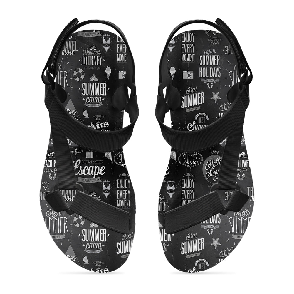 Black & White Super Travel Icons Designed Open Toe Sandals (Slippers)