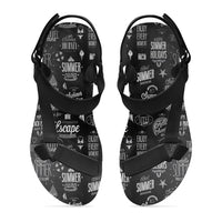 Thumbnail for Black & White Super Travel Icons Designed Open Toe Sandals (Slippers)