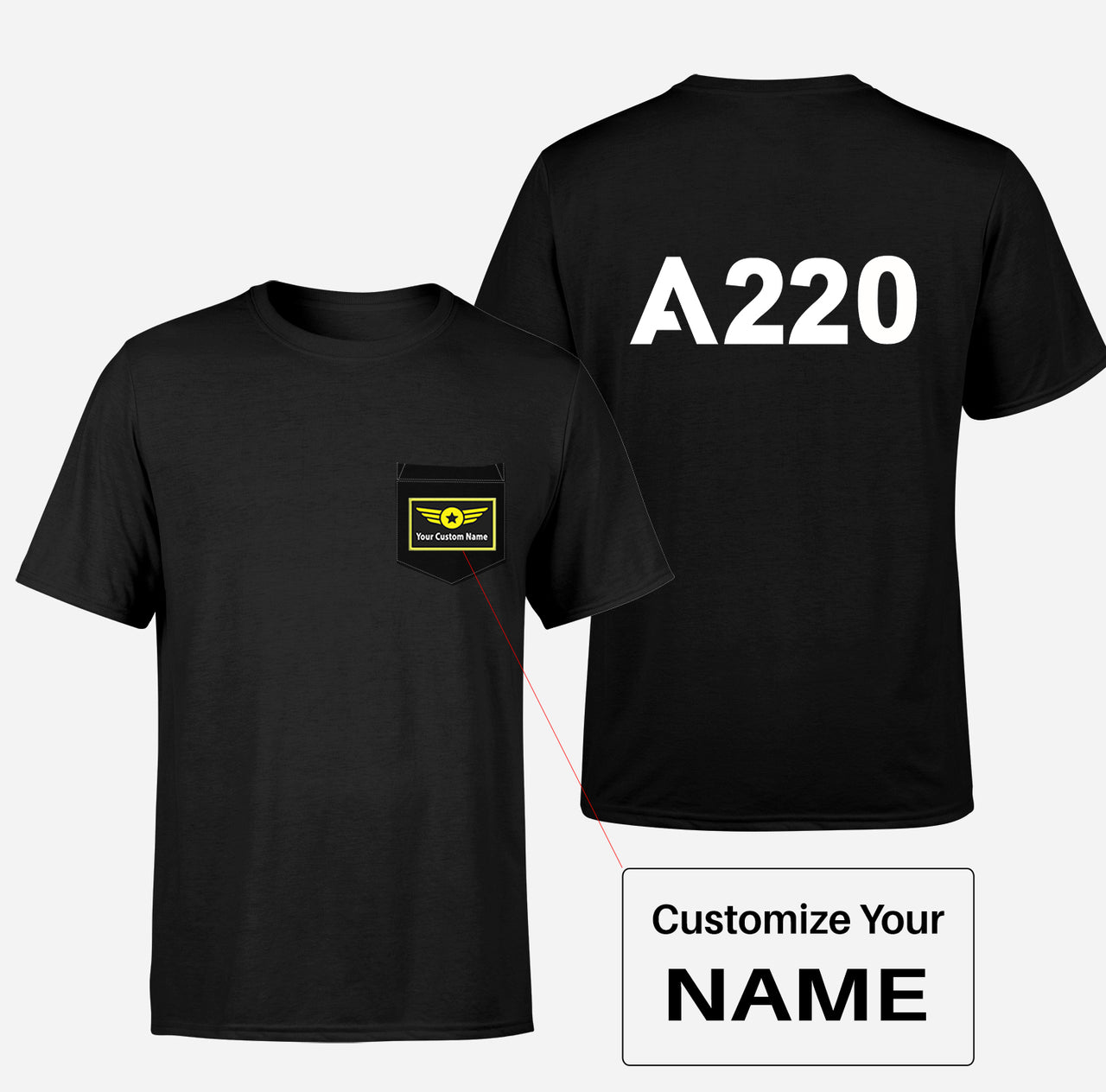 A220 Flat Text Designed Pocket T-Shirts