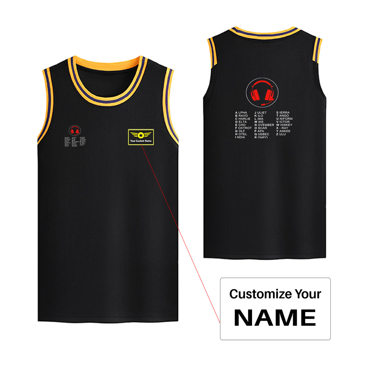 Aviation Alphabet 3 Designed Basketball Style Sports Tank Tops