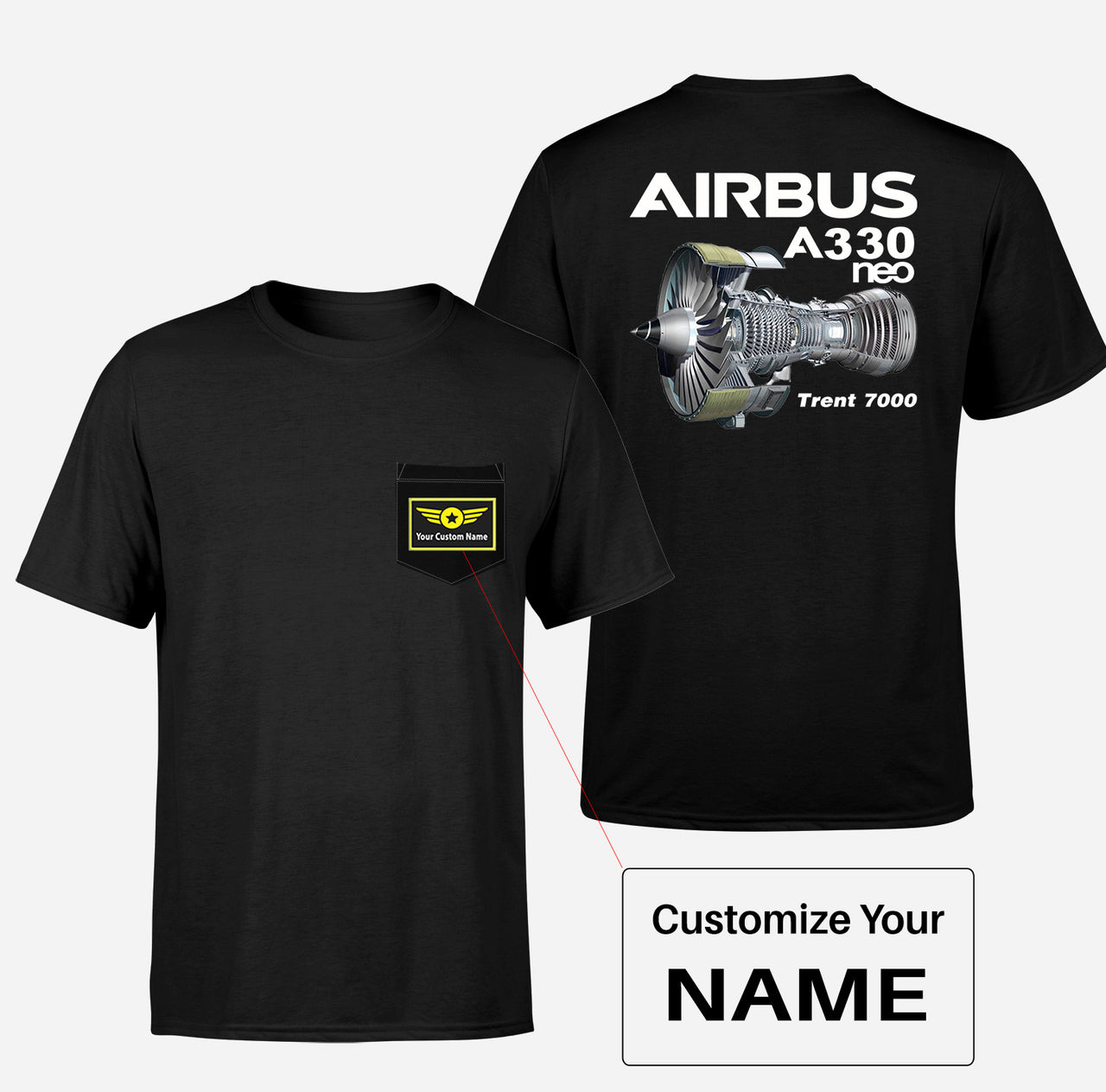 Airbus A330neo & Trent 7000 Designed Pocket T-Shirts