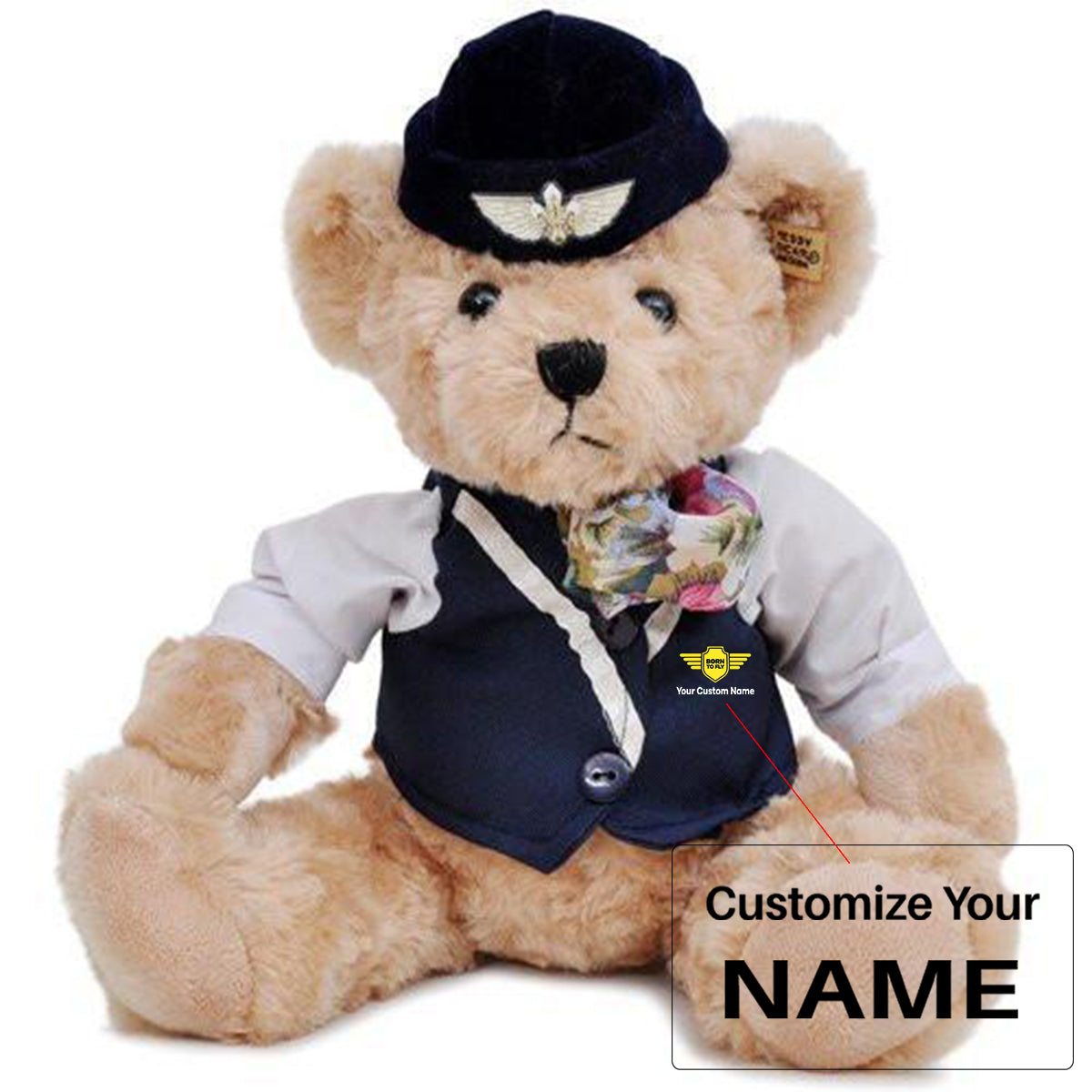 Custom Name (Badge 5) Captain Pilot & Cabin Crew Teddy Bear & Dolls