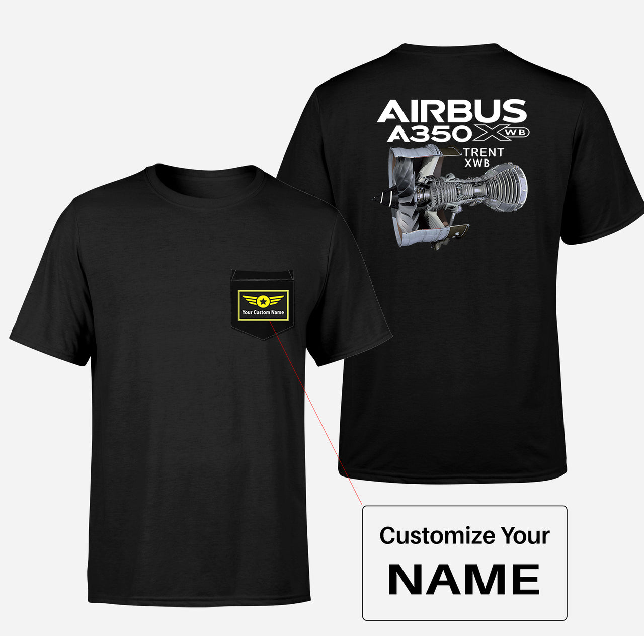 Airbus A350 & Trent Wxb Engine Designed Pocket T-Shirts