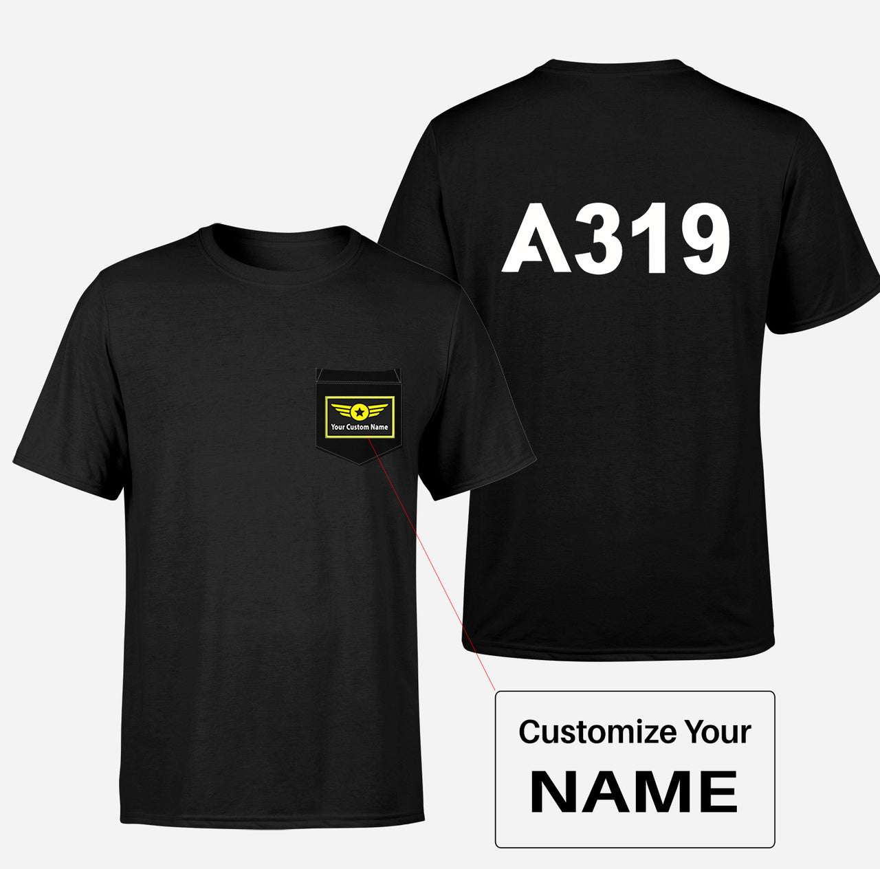 A319 Flat Text Designed Pocket T-Shirts