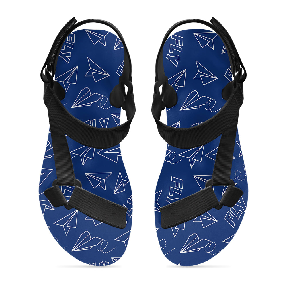 Paper Airplane & Fly (Blue) Designed Open Toe Sandals (Slippers)