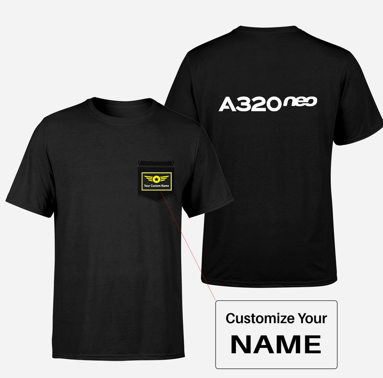 A320neo & Text Designed Pocket T-Shirts