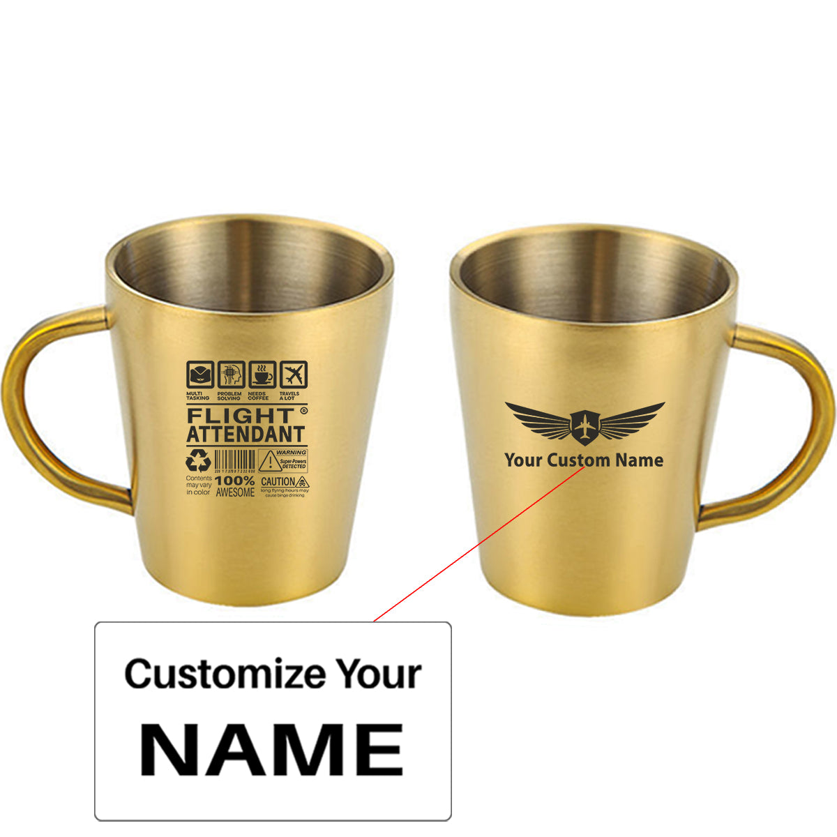 Flight Attendant Label Designed Stainless Steel Coffee Mugs