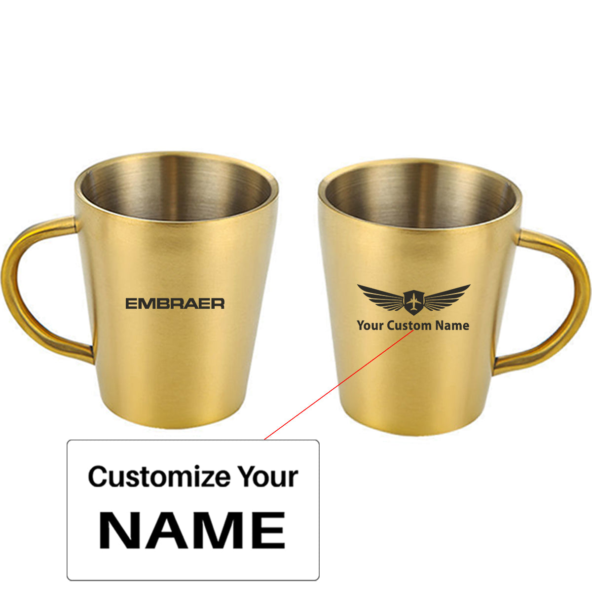 Embraer & Text Designed Stainless Steel Coffee Mugs