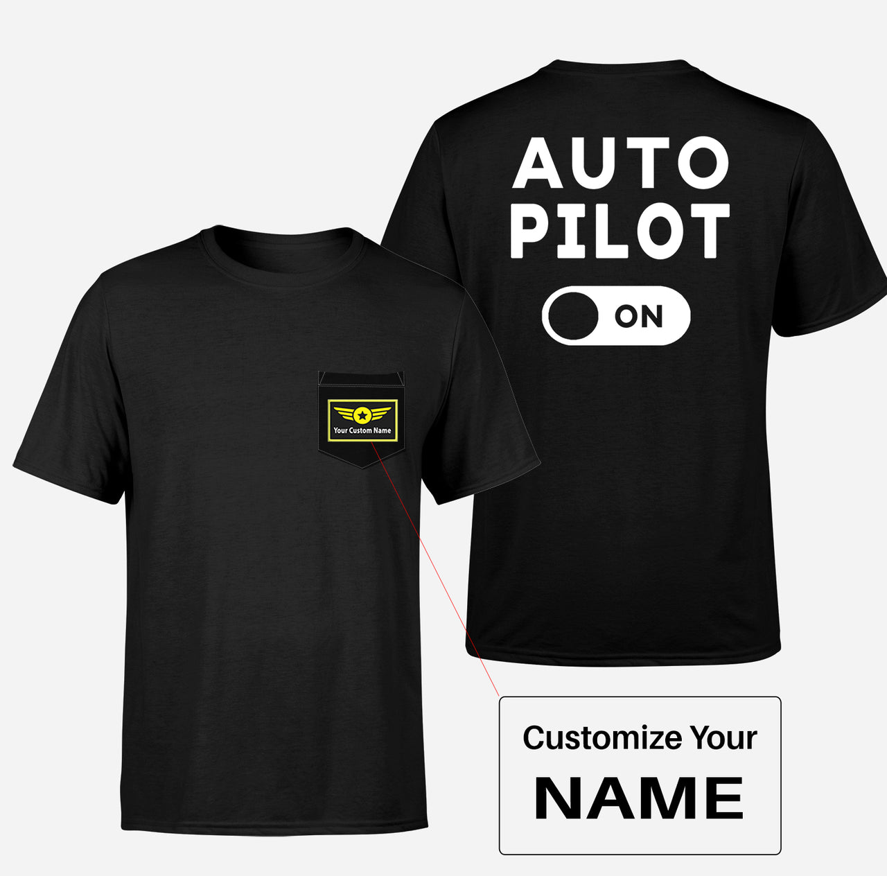 Auto Pilot ON Designed Pocket T-Shirts