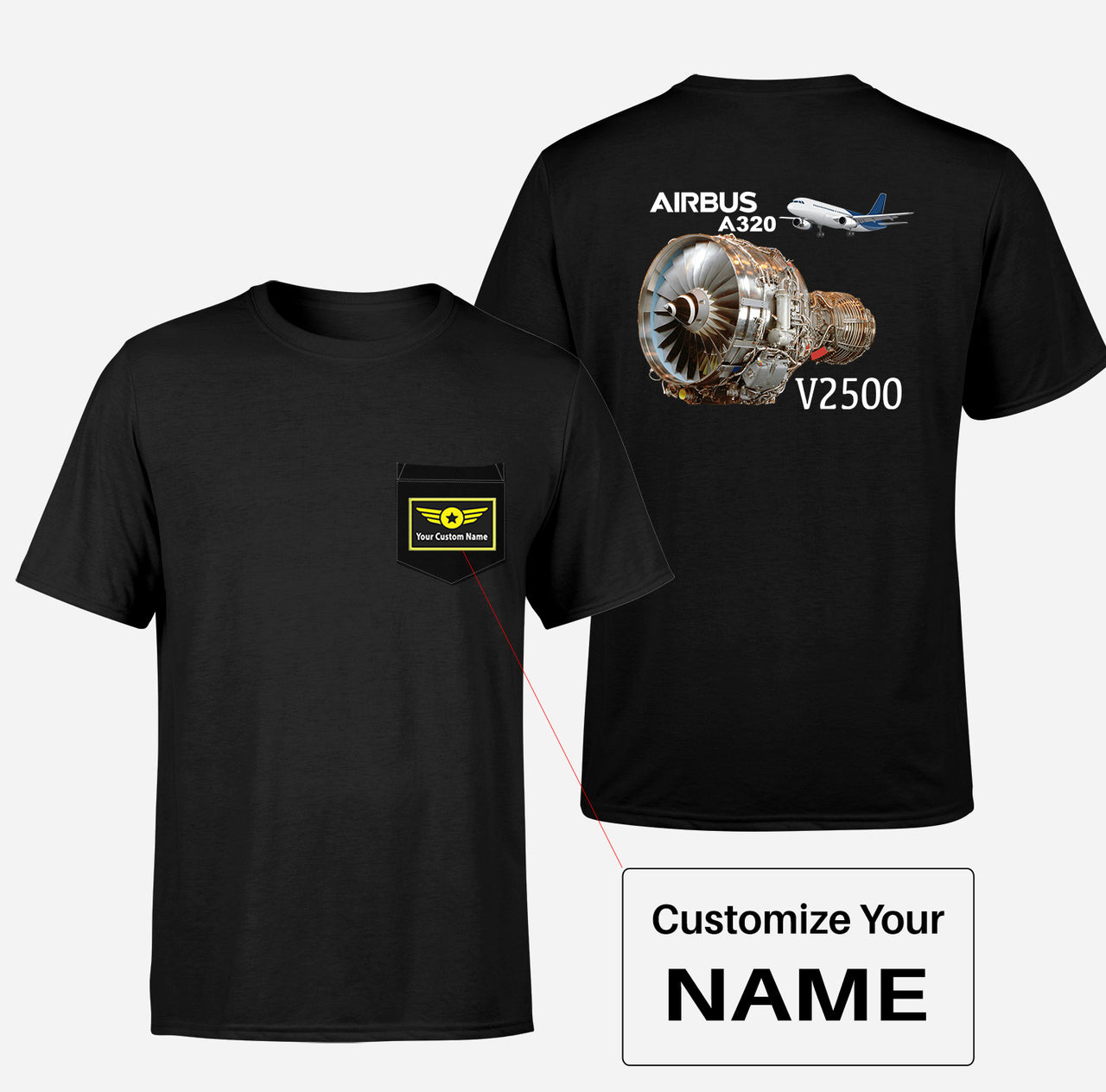 Airbus A320 & V2500 Engine Designed Pocket T-Shirts