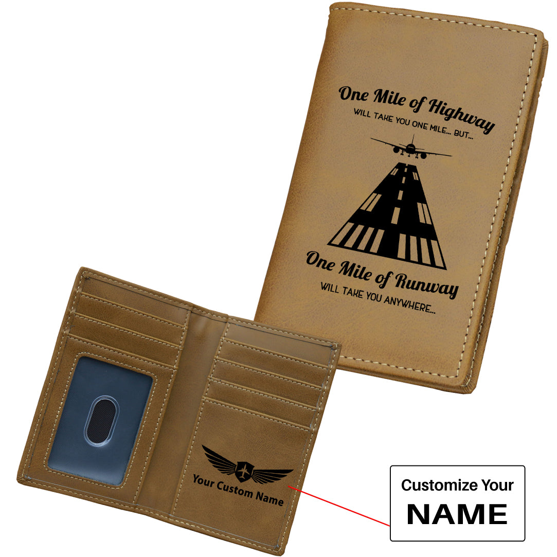 One Mile of Runway Will Take you Anywhere Designed Leather Card Holder Wallets