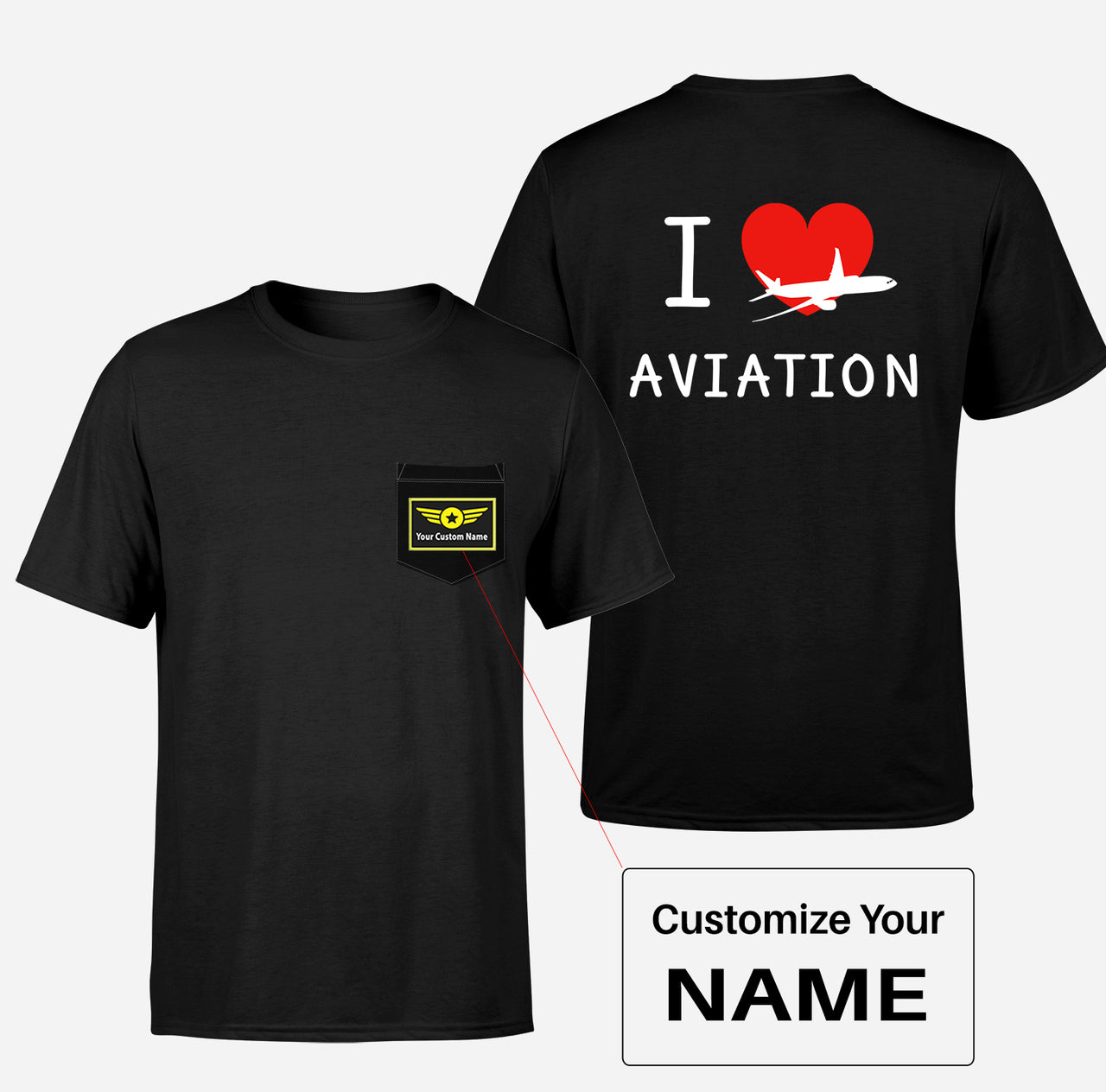 I Love Aviation Designed Pocket T-Shirts