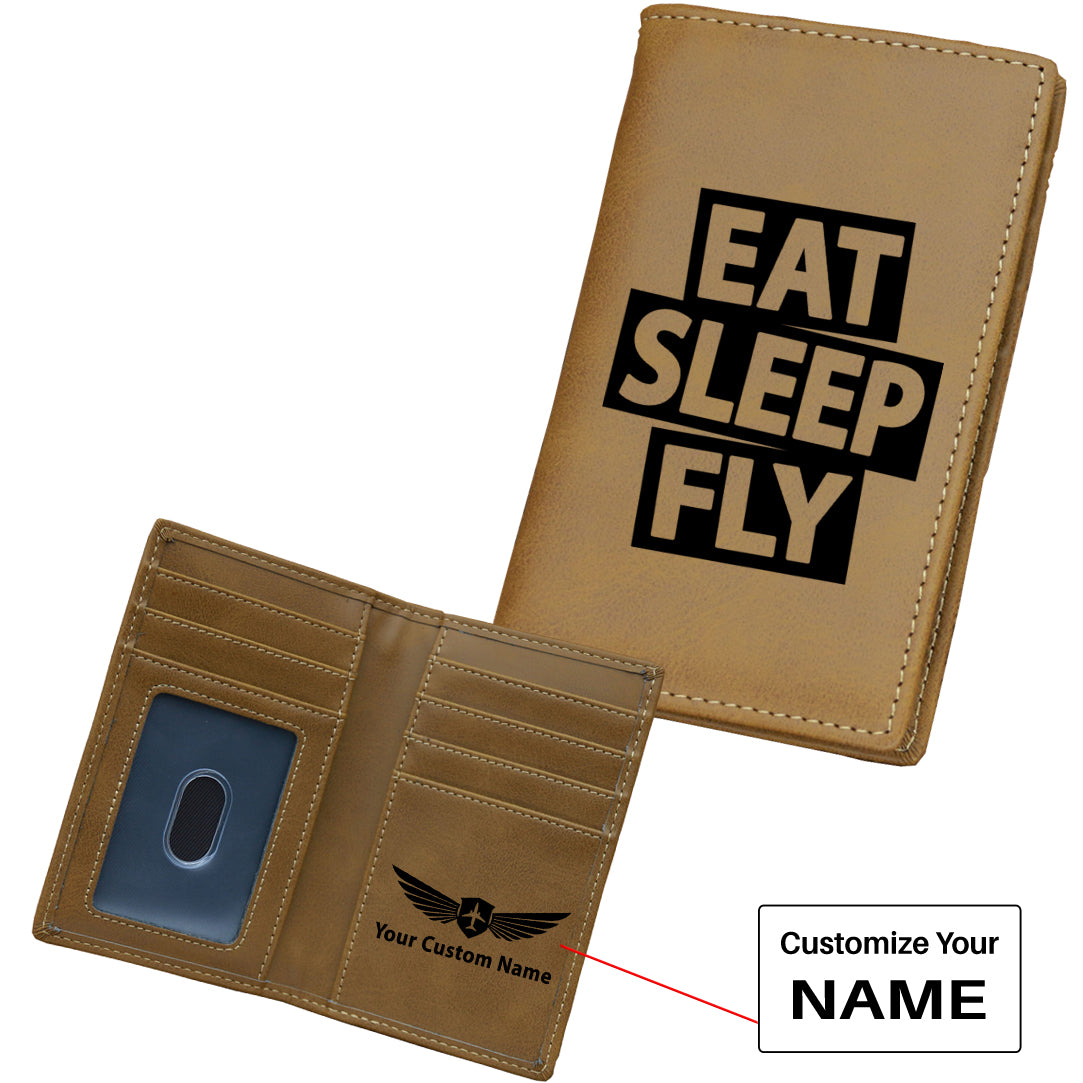 Eat Sleep Fly Designed Leather Card Holder Wallets