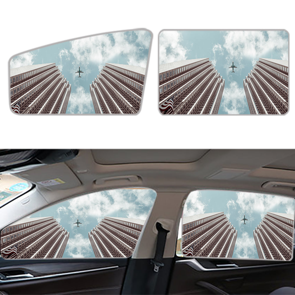 Airplane Flying over Big Buildings Designed Car Sun Shade (Side window)