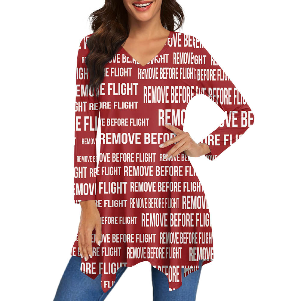 Remove Before Flight 3-Red Designed Women Lrregular V-neck Skirts