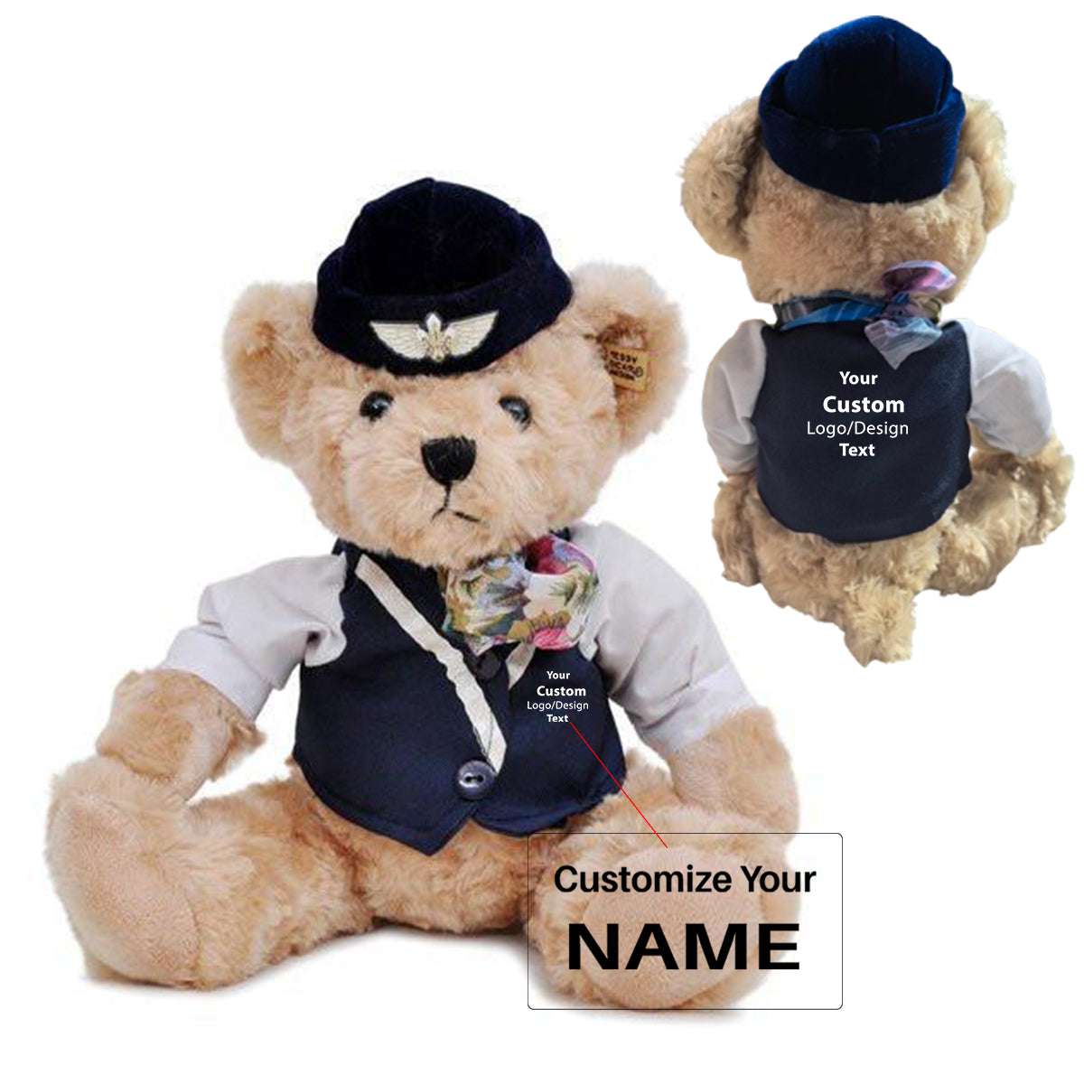 Your Custom Logo(s)  Captain Pilot & Cabin Crew Teddy Bear & Dolls