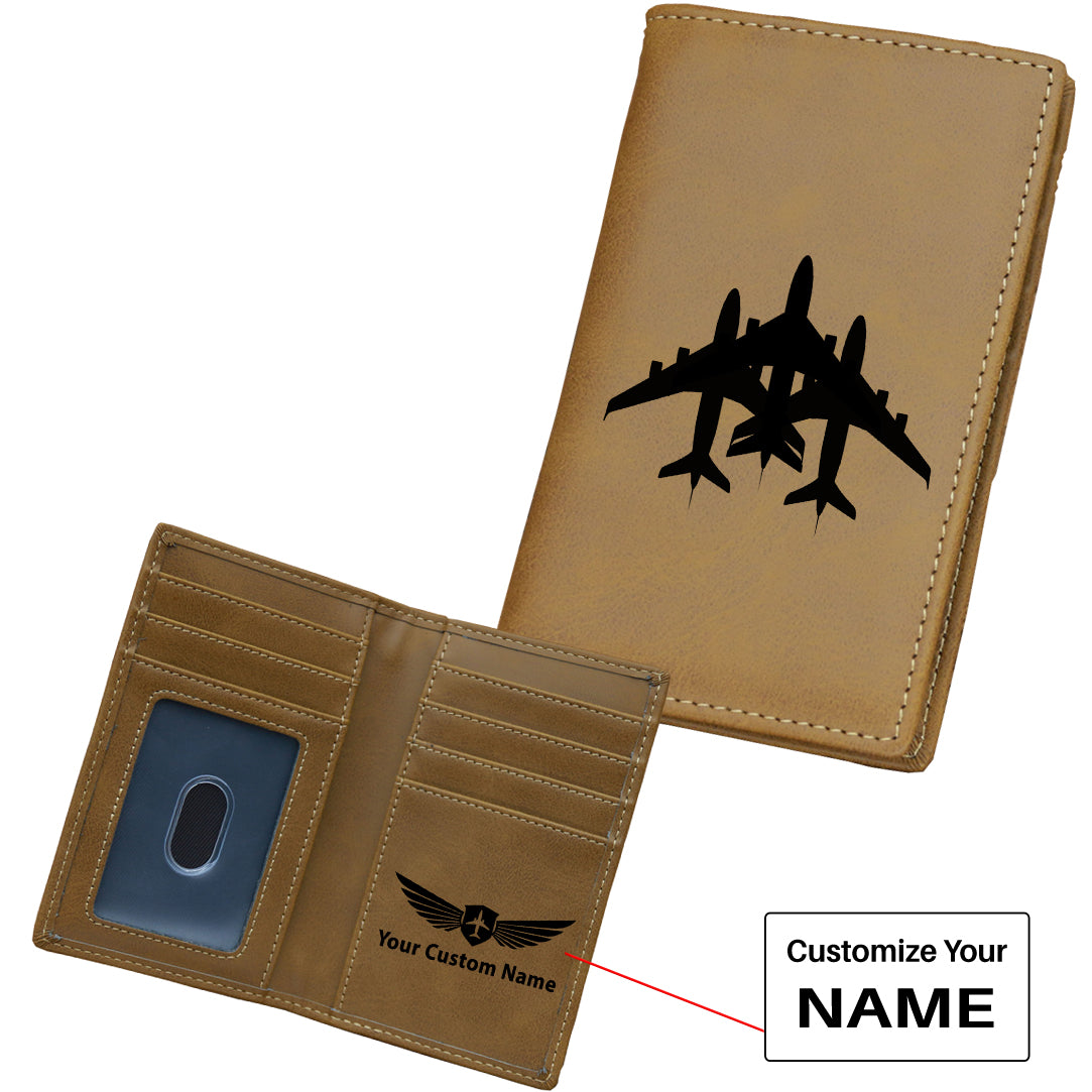 Colourful 3 Airplanes Designed Leather Card Holder Wallets